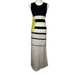 Vintage Gino Paoli Sleeveless White Black Knitted Long Dress Size 8 Striped ITAL